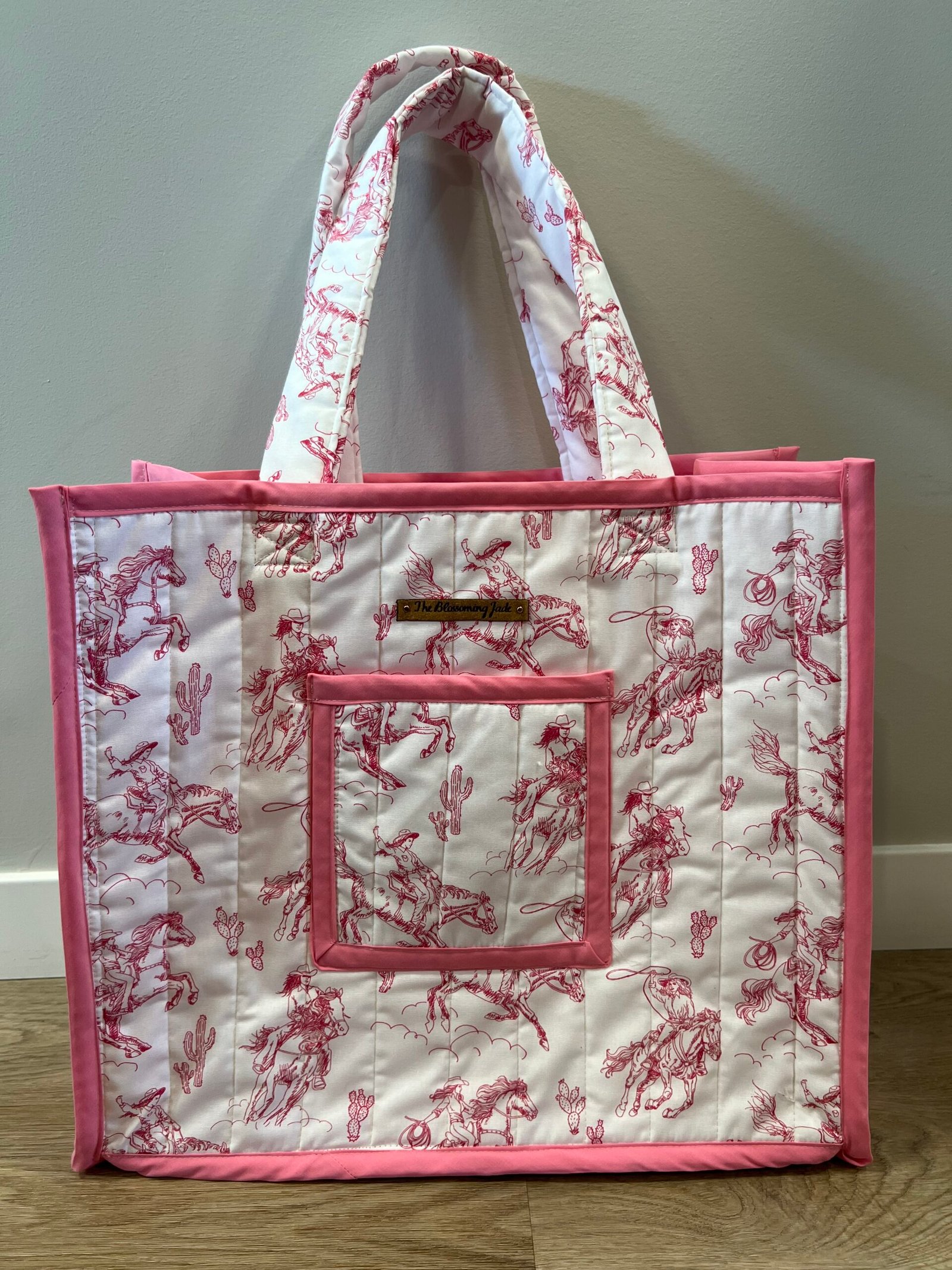 Quilted Boxy Everyday Tote in Pink Cowgirl with Solid Pink