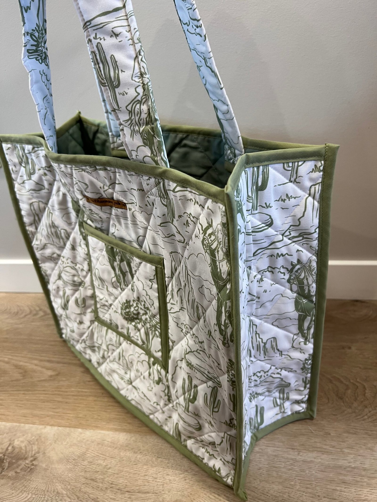Quilted Boxy Everyday Tote in Sage Cowboy - Image 3