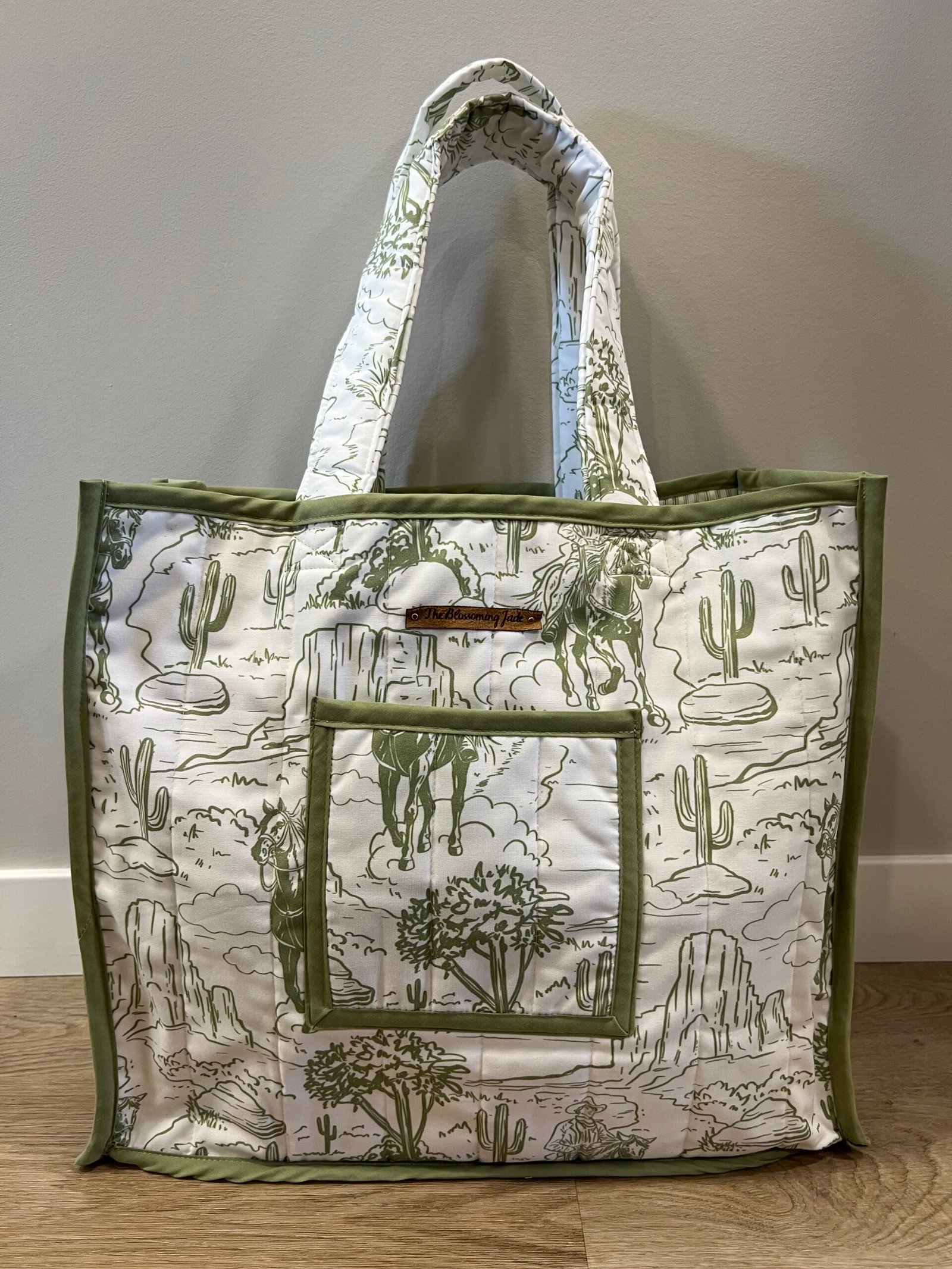 Quilted Boxy Everyday Tote in Sage Cowboy