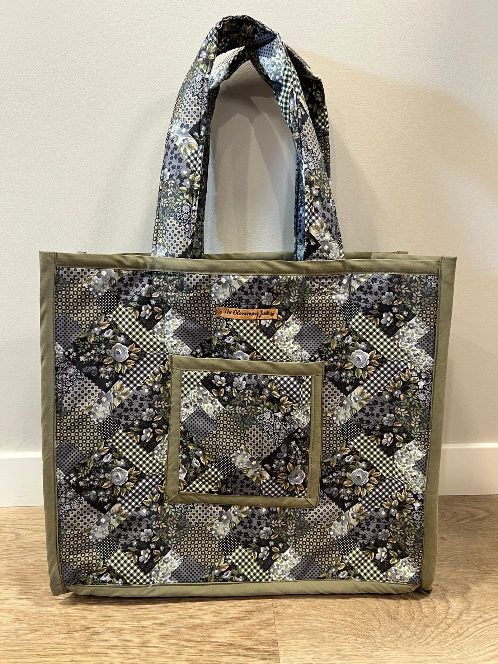 Quilted Boxy Everyday Tote in Navy Patchwork