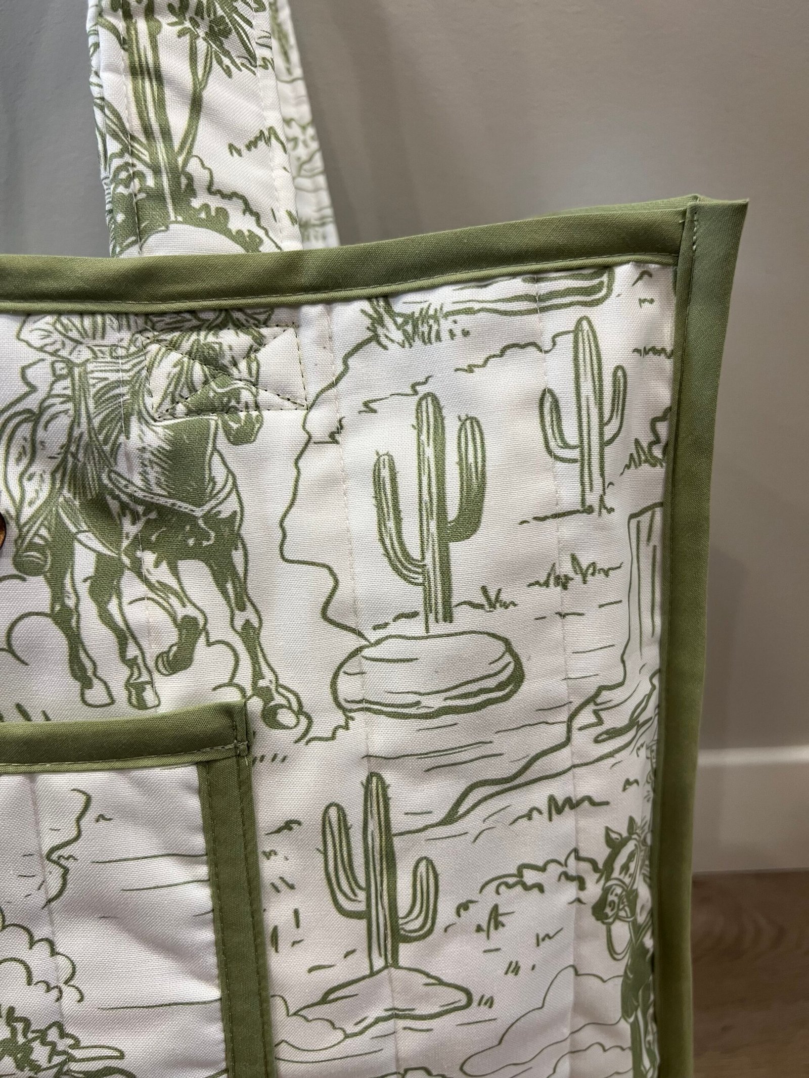 Quilted Boxy Everyday Tote in Sage Cowboy - Image 2
