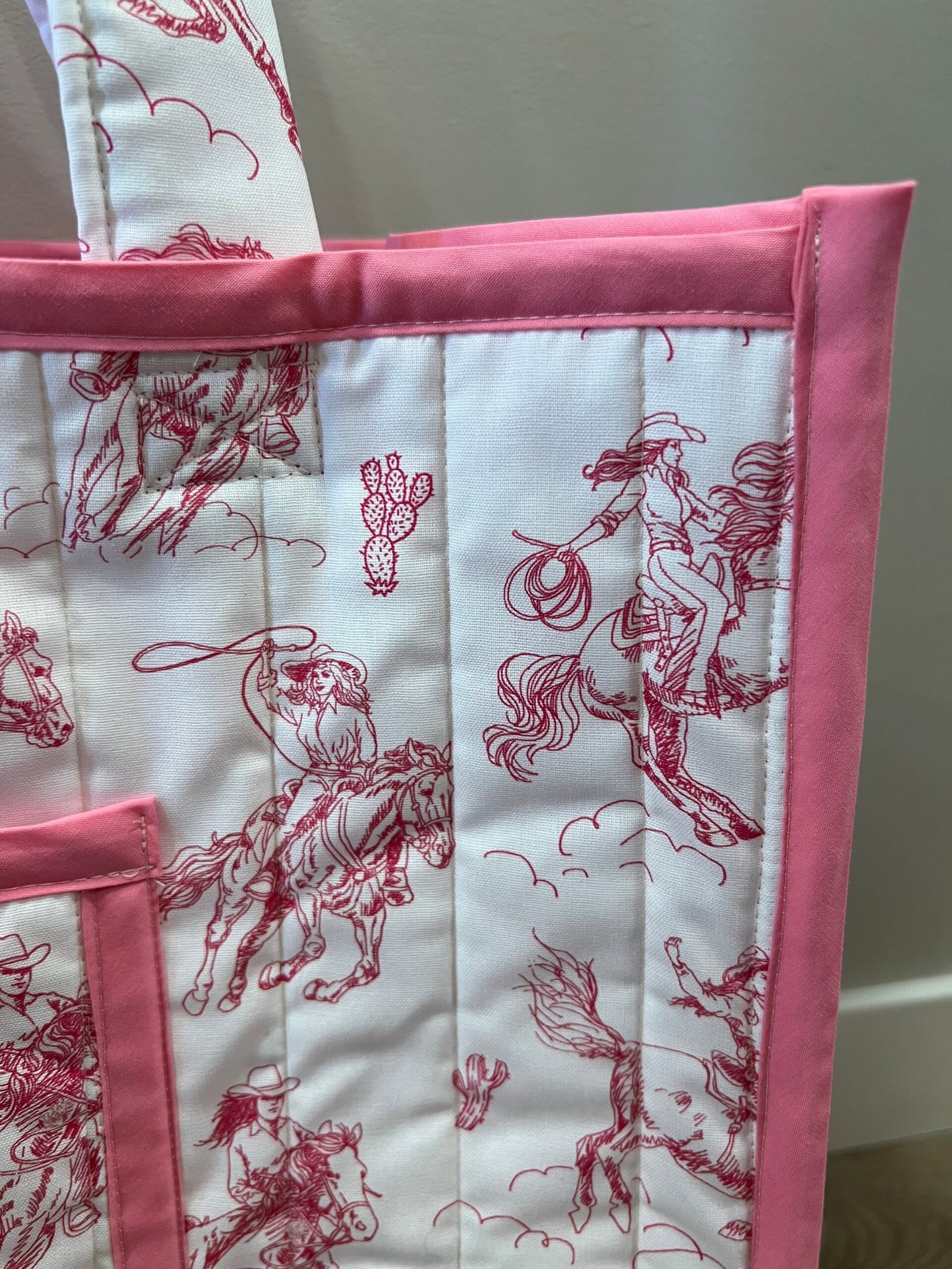 Quilted Boxy Everyday Tote in Pink Cowgirl with Solid Pink - Image 2