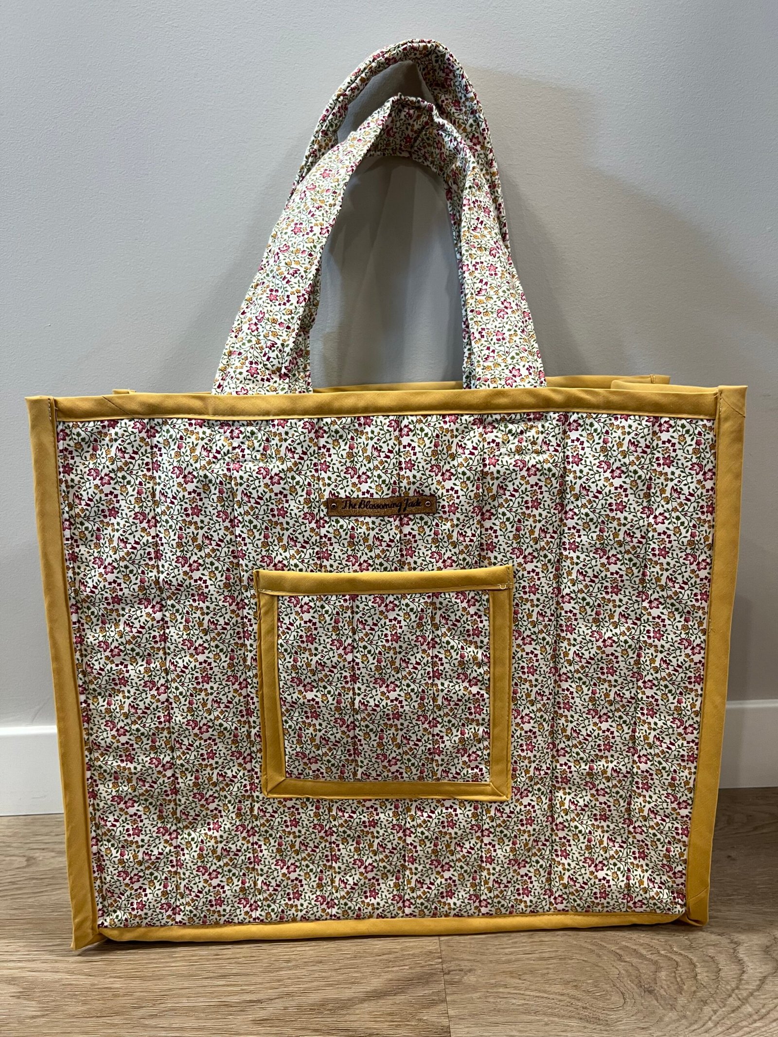 Quilted Boxy Everyday Tote in Dainty Western Floral with Sage Green Cowboy