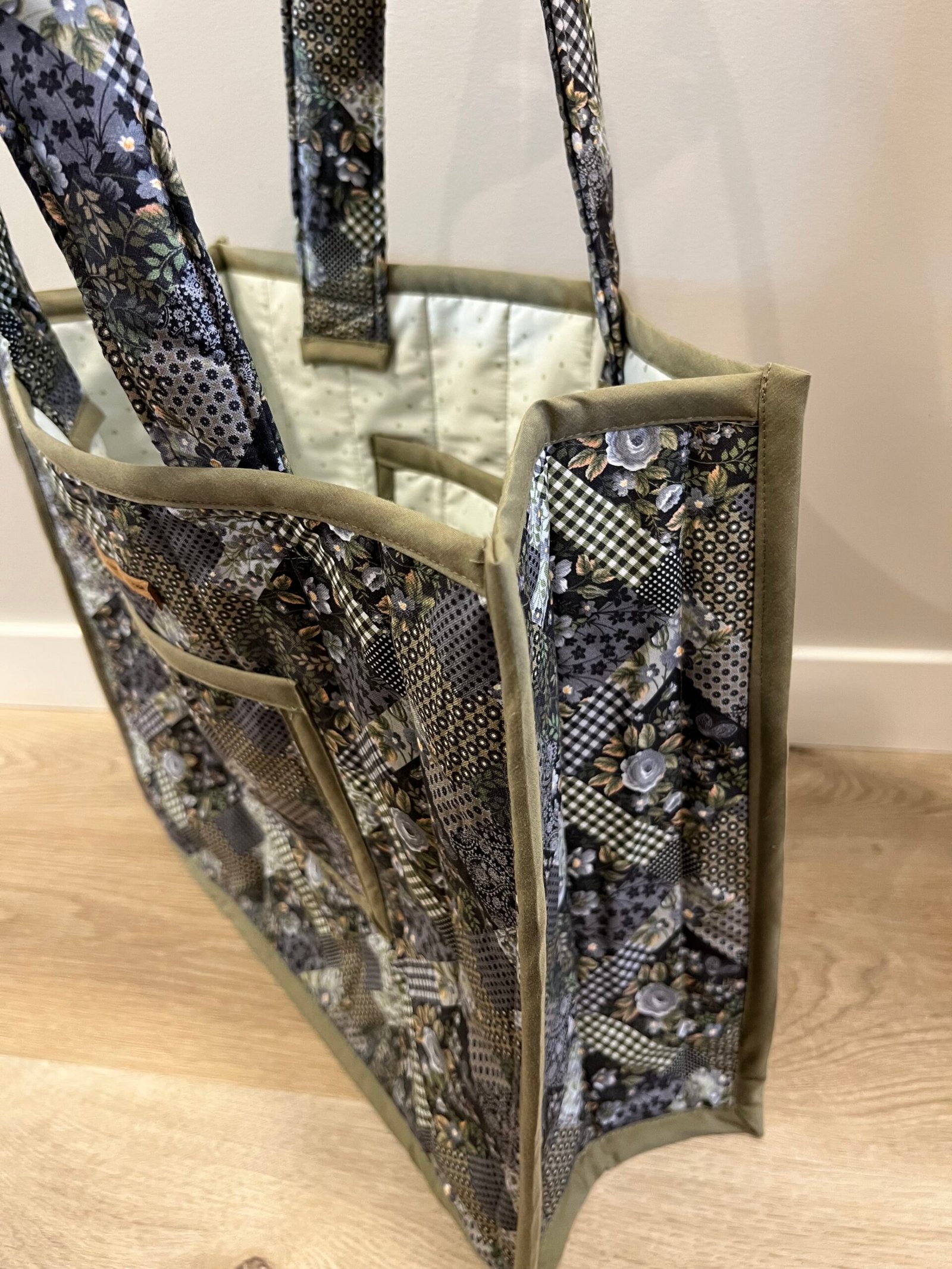 Quilted Boxy Everyday Tote in Navy Patchwork Polka Dot - Image 3